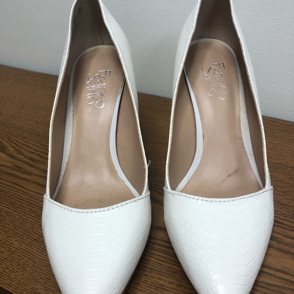 Franco Sarto white snake skin leather pumps